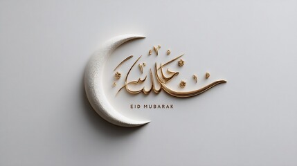 Eid Mubarak celebration with golden arabic calligraphy and crescent moon design