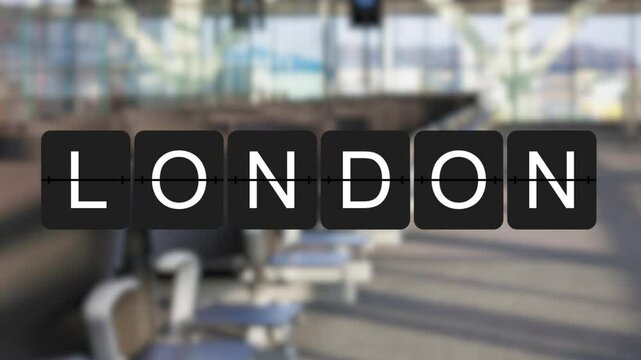 London city flip board destination animation. Travel airport destination style split flap board
