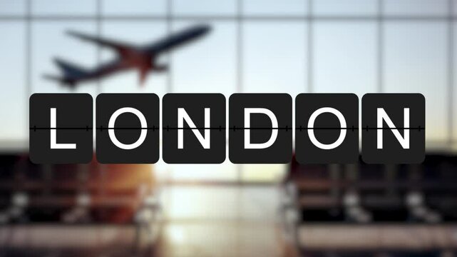 London city flip board destination animation. Travel airport destination style split flap board