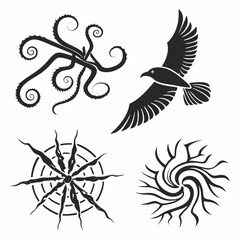 Obraz premium Abstract black and white tribal spiral spider roots design set