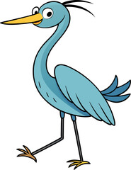 Long beak heron standing on one leg in minimalist flat vector cartoon ideal for tropical animal art