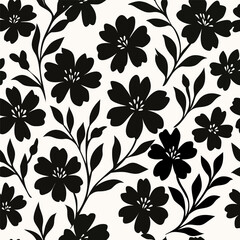 Floral seamless pattern. Black and white flower background with organic shapes. Modern abstract botanical design for fabric, textile, wallpaper, cards, covers, posters, and home decoration.