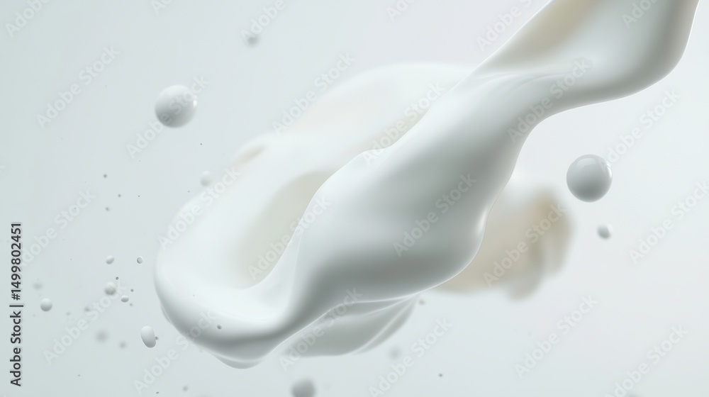 Poster Fluid white substance splashing in dynamic motion with a soft background setting