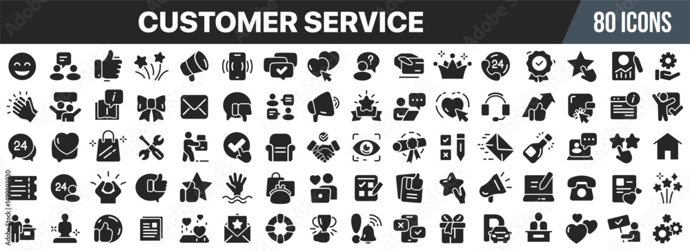 Poster customer service black icons collection. big ui icon set in a flat design. vector illustration eps10
