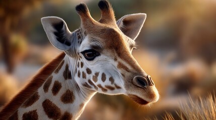 Obraz premium Majestic giraffe portrait in golden sunlight