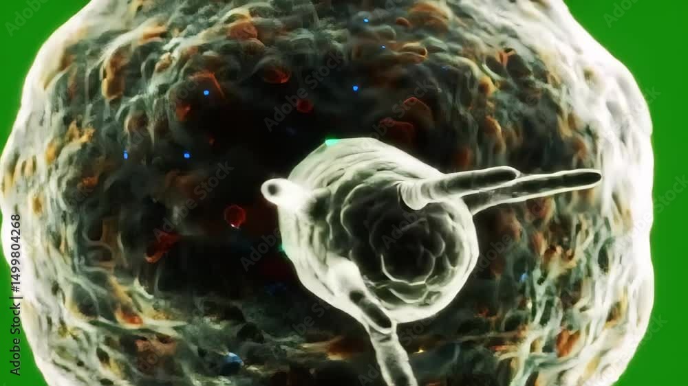 Poster detailed microscopic visualization of the internal cellular structure and movement of cells