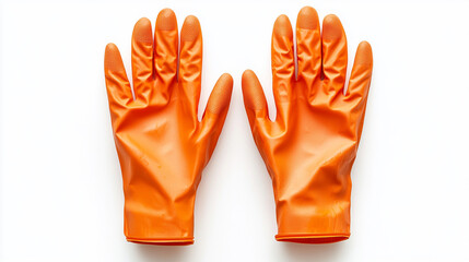 Bright orange rubber gloves ready for cleaning tasks in a kitchen or home sanitation setting