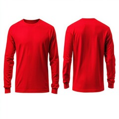 Red long sleeve shirt front and back on white background