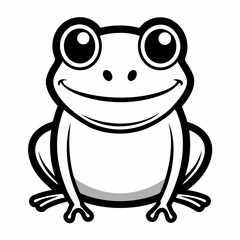 Happy Cartoon Frog Illustration Black and White
