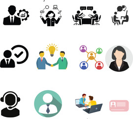 Business and Office People Icon Set – Teamwork, Management, and Communication Symbols