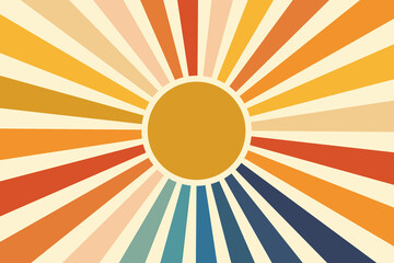 Sunburst vector illustration with bright yellow and orange vintage rays pattern