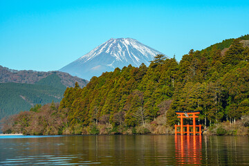 Mount Fuji View Over Lake Ashi with Torii Gate