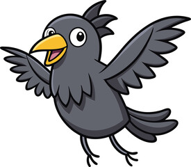 Angry looking raven with grey feathers in cartoon flat style ideal for spooky or mystery content design
