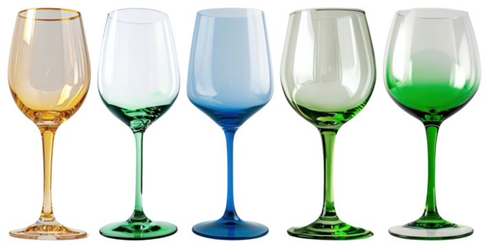 PNG Colorful elegant wine glasses, element set on transparent background