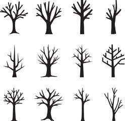 Bare Tree Silhouette Collection – Winter Trees and Leafless Branches Vector Set