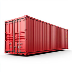 Fototapeta premium A red shipping container isolated on a crisp white background for transportation and logistics use