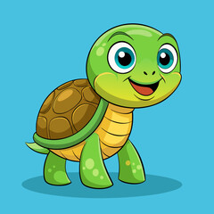 Adorable Cartoon Turtle Illustration Happy Smiling Animal