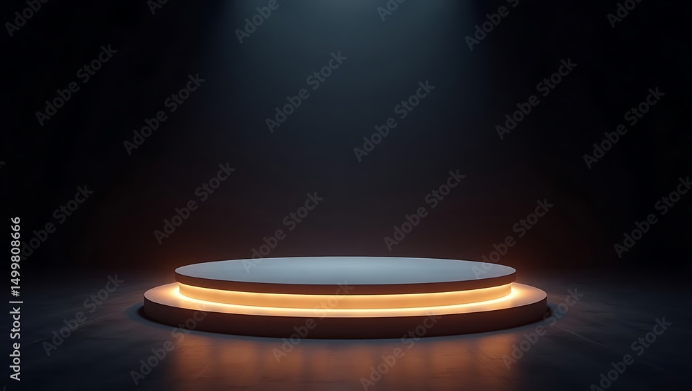 Poster illuminated circular platform minimalist 3d render of a product display stand