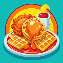 Delicious Waffles with Pastry and Syrup Sweet Treat