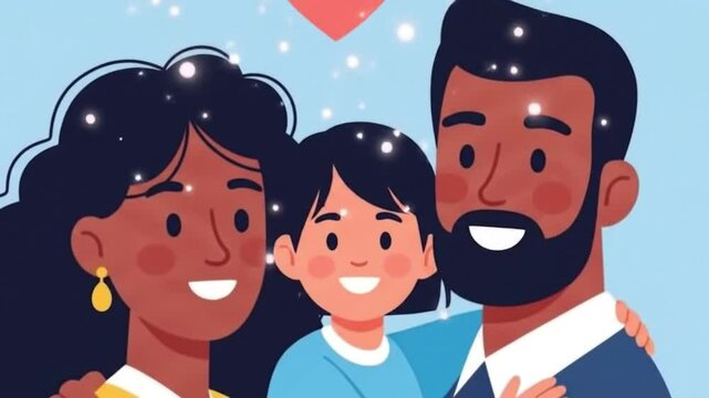 Cartoon Illustration of Parents and Child – Global Parents Day Concept Art

