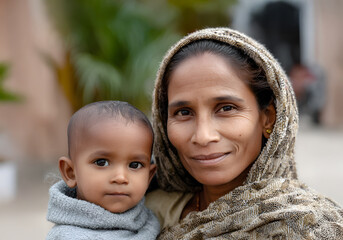 Obraz premium people from india mom and son poverty