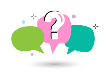 A square with Circle, question marks. And the answers to them. The concept of frequently asked questions. green, white, red. Online support web page. vector illustration.