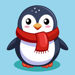 Adorable Cartoon Penguin Wearing a Red Scarf Winter Holiday Illustration