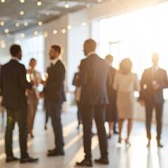 Blurred shot of business people at party or corporate event in office center