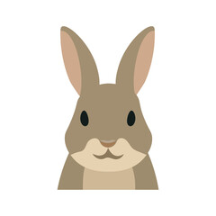 Flat vector image of an adorable rabbit face with large ears and soft brown tones, ideal for kids or Easter designs.