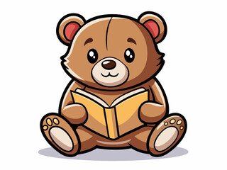 Obraz premium Adorable Brown Teddy Bear Sitting and Reading a Book