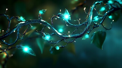Glowing leaves and vine lights wallpaper background for desktop and mobile aesthetic screensaver art