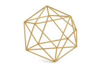 Rotating gold icosahedron wireframe on transparent background