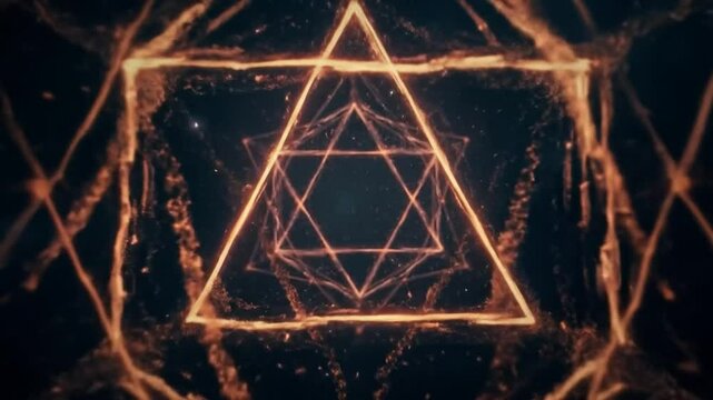 Geometric Metatron Cube Animation with Glowing Particles on Dark Background