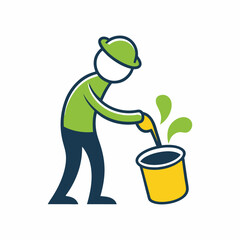 Flat and Minimal Person Pouring Liquid into Pot logo vector illustration isolated on white background