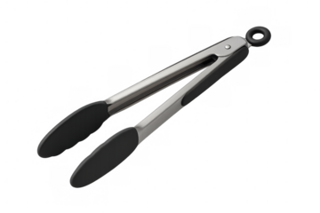 Kitchen tongs with silicone tips on transparent background