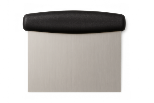 Metal dough cutter with black handle on transparent background