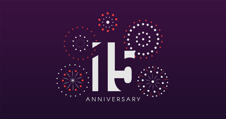 15th Anniversary Celebration Design With Fireworks on Dark Background, Perfect for Milestone Events and Invitations. Vector Illustration