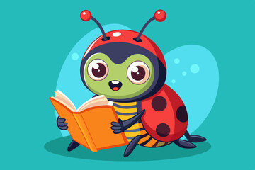 Adorable Ladybug Cartoon Character Reading a Book