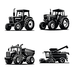 Agriculture vehicle bundle silhouette vector illustration isolated on white background