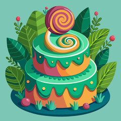 Delicious Two Tiered Birthday Cake with Swirl Lollipop