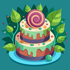 Delicious Two Layered Birthday Cake with Swirl Candy