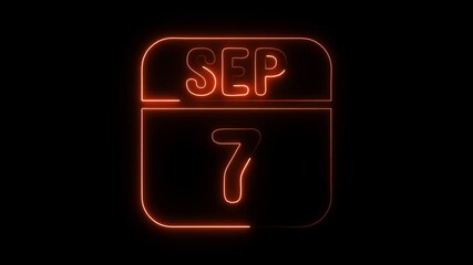 Glowing neon 7 september icon isolated on black background.a neon sign with a calendar that says "7 DAYS". HD Video motion graphic animation