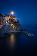 Manarola Village at Night with Full Moon