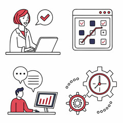 Businesswoman and man working on projects progress and teamwork