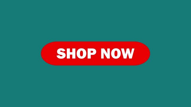 Shop now button animation in retro style. CYAN background. red start button icon shine on cyan background. use for business success, or development apps games.