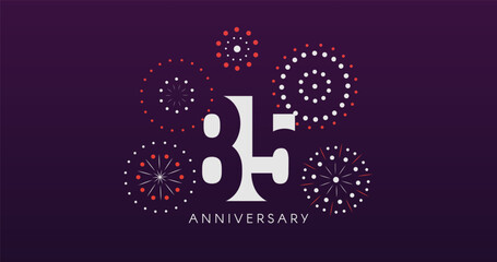 85th Anniversary Celebration Design With Fireworks on Dark Background, Perfect for Milestone Events and Invitations. Vector Illustration