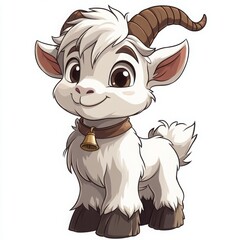 Obraz premium Adorable cartoon baby goat with bell