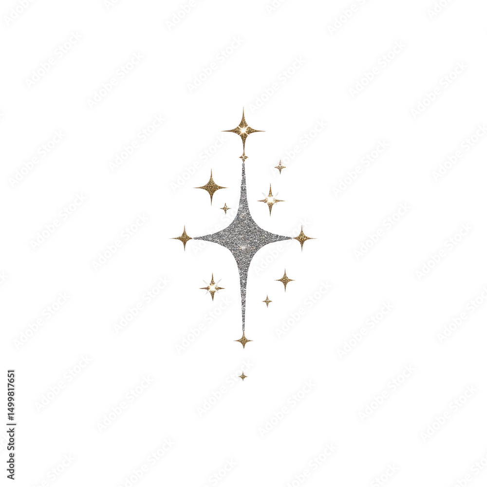 Aufkleber Sparkling starburst design with multiple shimmering points radiating from central star, set against transparent background. design exudes sense of elegance and wonder