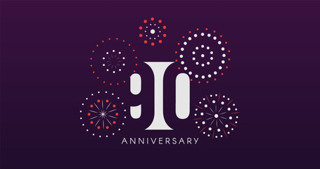 90th Anniversary Celebration Design With Fireworks on Dark Background, Perfect for Milestone Events and Invitations. Vector Illustration