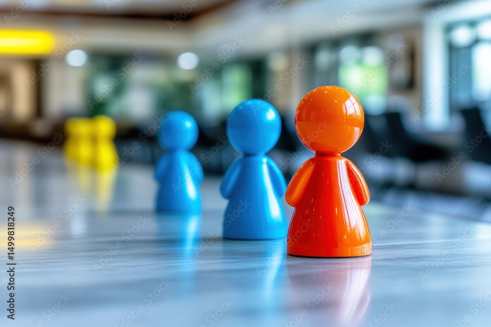 Poster colorful game pieces in a modern indoors setting with a blurred background, creating a playful atmos